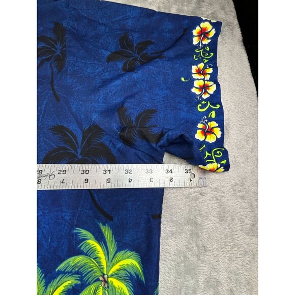 Vtg Rima Hawaiian Shirt Surfboard & Palm Tree Print Button-Down 6XL 34"w - Picture 9 of 10